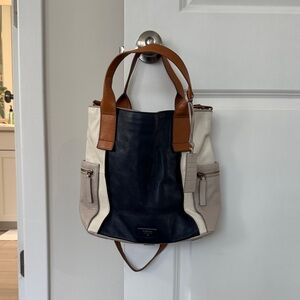 Fossil Navy, white, tan and grey Leather purse